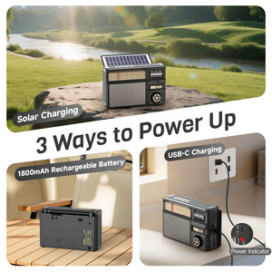 Radio <span class=keywords><strong>vintage</strong></span> portable Haut-parleur sans fil FM/AM/SW/Carte TF/Lecture USB/USB-C/Solaire/Lanière Radios à transistors Petites radios - Product Image 2