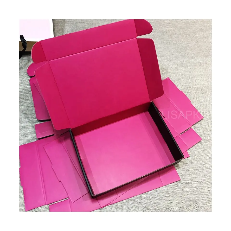 Gratis Sampel Grosir Daur Ulang Logo Kustom Bergelombang Kecil Hot Pink Kotak Pengiriman Kotak Kemasan Wig Kustom