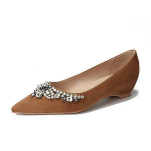Elegant Pointed Toe <b>Flats</b> With Rhinestone Decoration Faux Suede Slip-On Comfort Women's Shoes Spring <b>Wedding</b> Style - Product Image 5