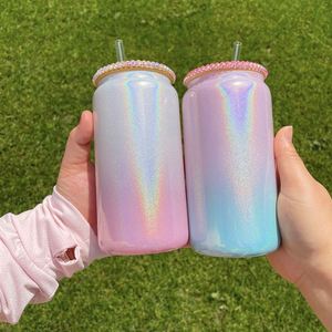 Vaso de Cerveza Personalizado con Logotipo, Rts16oz, Degradado, Brillante, Esmerilado, Blanco, Sublimable, con Tapa de Diamantes de Imitación - Product Image 1