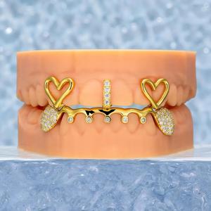 Gallerley özel tasarım erkek HipHop gümüş altın kaplama parlatma kalp şekli yuvarlak parlak kesim Bar tipi <span class=keywords><strong>Grillz</strong></span> - Product Image 1