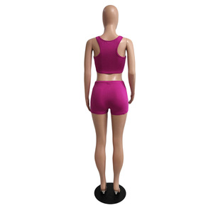 Conjuntos Para Mujeres Cropped Tank Top Conjunto corto Ropa de mujer Ropa de calle en blanco Biker Dos piezas Conjunto corto Ropa de verano - Product Image 6