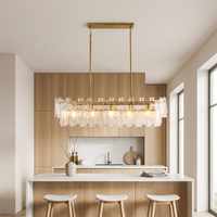Lámpara Colgante LED Rectangular de Cobre Vintage, Estilo Francés Moderno, con Cristales Helados, para Comedor y Cocina, Venta al por Mayor