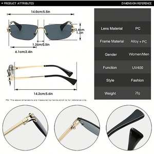 Lunettes de soleil œil-de-chat vintage Y2K punk en métal sans monture UV400 pour hommes et femmes, personnalisables avec logo, petite monture 2025 - Product Image 5