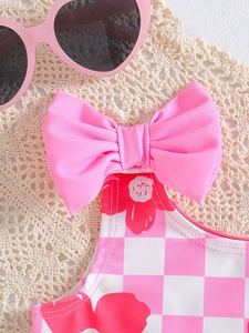 Traje de Baño de una Pieza para Bebé Niña, Verano, Bonito, Dulce, Estilo Princesa, con Flores Rojas Grandes, sin Mangas, de Spandex/Poliéster, Transpirable - Product Image 3