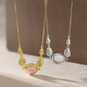 Luxury 925 Sterling <strong>Silver</strong> Dainty Queen Conch Pink <strong>Shell</strong> Gemstone <strong>Necklace</strong> Vintage Wedding Engagement Gift Valentine's Day for - Product Image 2