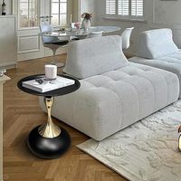 Table basse moderne en métal rond couleur or rose - Plateau en bois pliable élégant pour le salon, la chambre à coucher, meubles