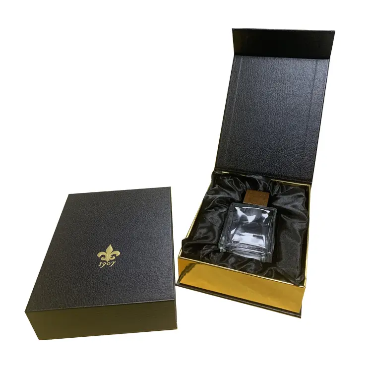 Custom Gold Foil Stamping Rigid Cardboard Luxury gift box with foam insert for perfume bottle