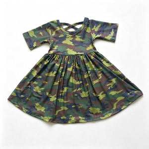 Milk Silk Solid & Camo Print Girls <b>Dress</b>, Ruffle Long Sleeve Twirl <b>Dress</b>, Criss Cross Back Children Boutique <b>Dress</b> & Ruffle Top - Product Image 3
