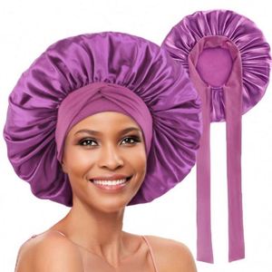 Bonnets en satin soyeux doux prêts à être expédiés, ajustables avec lien, bonnets tressés, bonnets extra longs personnalisés avec long lien large, unisexe pour usage quotidien - Product Image 1