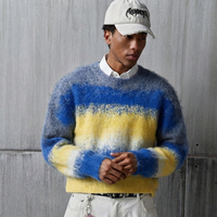 Herren ODM Pullover Rundhals-Sweater Oversize-Passform Gestreiftes Muster Atmungsaktiv Warm Mohair-Strick Rückenlogo Winter Streetstyle