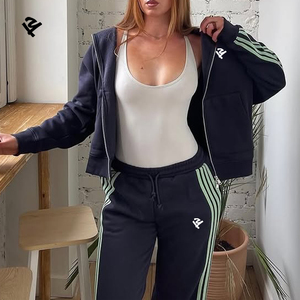 Ensembles de jogging personnalisés pour femmes, survêtements à rayures latérales, ensemble deux pièces rayé pour femmes, sweat à capuche à <span class=keywords><strong>double</strong></span> fermeture éclair et pantalon de survêtement à jambes larges - Product Image 3