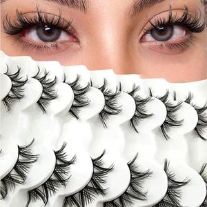 Vente en gros de 7 paires de cils de petite fée diabolique faits à la main, épaisseur 0,07 mm, manga anime, aspect naturel, cils vaporeux noirs, bande en coton - Product Image 3