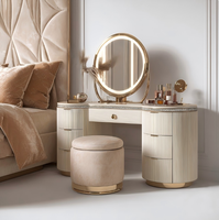 Coiffeuse moderne européenne en bois massif avec éclairage réglable, blanc, rose, gris, avec tiroirs de rangement