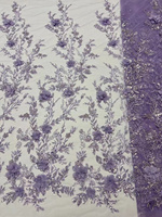 Tissu en dentelle à paillettes 3D blanc pur NI.AI, tissu en maille de haute qualité, broderie appliquée, fleur 3D, tulle, dentelle pour robe de mariée LY4266