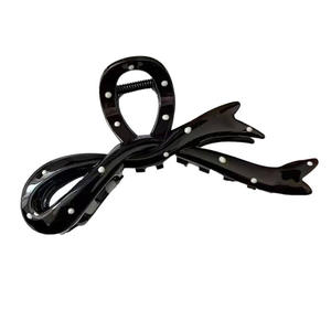 Pince à cheveux papillon élégante Tiyo avec nœud en ruban noir, en plastique, 12 cm, accessoire décoratif quotidien pour femme - Product Image 5