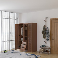 Prix de Gros Meuble de Chambre Armoire à 3 Portes en MDF 15 mm Marron Rangement Chambre Avec Miroir