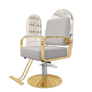Fauteuil de barbier Solo Salon en similicuir, structure dorée, hauteur réglable hydrauliquement, base ronde, design contemporain - Product Image 3