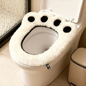 Cute Cartoon Bear Paw Toilet Seat Cover Soft Fluffy Winter Home Use - Product Image 2