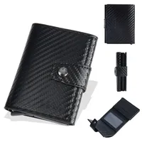 Pemegang kartu kredit pemblokir RFID bisnis dompet pria PU casing logam aluminium lipat tiga tempat kartu Bank