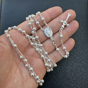 Collana con Croce e <span class=keywords><strong>Rosario</strong></span> della Vergine Maria, Medaglione Sacro in <span class=keywords><strong>Argento</strong></span> Sterling <span class=keywords><strong>925</strong></span>, Catena Lucida da 4mm - Product Image 2