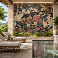 Mosaïque en céramique artisanale à motifs d'oiseaux et de plantes pour la décoration murale de la maison et des espaces commerciaux, mosaïque artistique d'Asie du Sud-Est pour crédence de bar