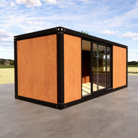 Maison conteneur démontable à grain de bois avec grande fenêtre coulissante en verre, cabane préfabriquée compacte pour gîte, bureau, villa, complexe hôtelier