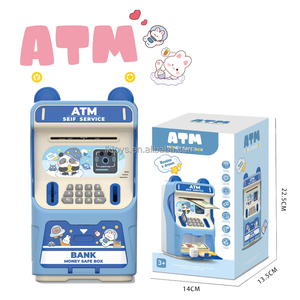 Hucha de plástico con diseño de dibujos animados para niños, simulación de cajero automático con contraseña, reconocimiento facial, verificación de billetes, música y puerta automática. - Product Image 1