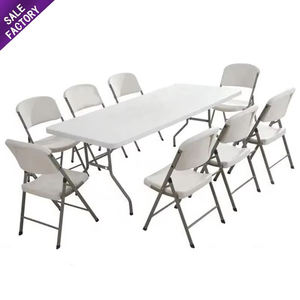 Factory Custom Black Rectangular HDPE Plastic <b>Folding</b> <b>Table</b> Metal <b>Leg</b> Portable Banquet Wedding Event Dining <b>Table</b> With Handle - Product Image 6