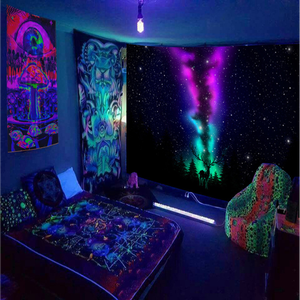 Bức tranh huỳnh quang in Blacklight Bảo tàng Van Gogh bầu trời đầy sao nghệ thuật Halloween <span class=keywords><strong>psychedelic</strong></span> UV Blacklight tấm thảm - Product Image 2