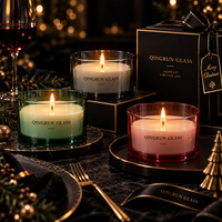 Bocal en verre coloré à profil bas de 700 ml, vert et rouge, pour bougie, idéal pour la collection de cadeaux de table de Thanksgiving