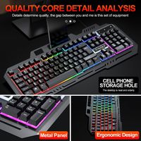 Clavier de jeu T16, 104 touches, membrane, éclairé, filaire, USB, plaque en métal, support pour ordinateur de bureau et téléphone, silencieux, Teclados