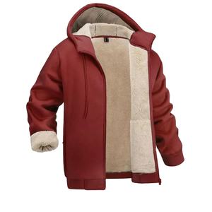 Custom Men's <b>Sherpa</b> <b>Lined</b> Zipper <b>Hoodies</b> puffer 100% Cotton Winter Warm Casual Heavy Weight Zip Up <b>Hoodies</b> Fleece Coat - Product Image 2