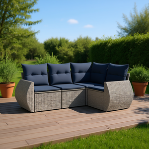 Ensemble de canapés de jardin en polyrotin avec coussins, 5 places, mobilier de patio extérieur, design contemporain, style moderne - Product Image 2