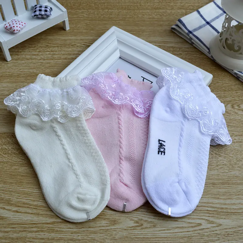 New children's socks girls solid color kids lace socks from china factory