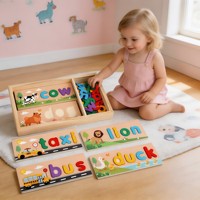 Puzzle Kata dalam Kotak Kayu Puzzle Montessori Kayu Mainan Edukasi Pembelajaran Mainan Sensorik untuk Anak Prasekolah Grosir