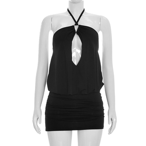 Viviblook D26DS099 Vestido Mini Sexy de Verano para Mujer, Sin Mangas, Color Sólido, con Tirantes Halter, Espalda Descubierta, Ajustado, para Fiesta - Product Image 4