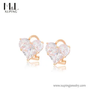 ML17769 XUPING ML Store ladies jewelry wholesale 18K gold color Clear heart-shaped large zircon clip on earrings