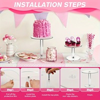 3 Packs de table à dessert transparent Cupcake Pastry Candy Round Acrylic Cake Display Stand for Wedding