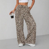 Pantalon droit ample à imprimé léopard pour femme, taille haute élastique, décontracté, vintage et tendance – Prix de gros