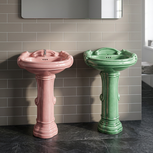 Lavabo de Pedestal de cerámica rústica de calidad Superior, lavabo resistente a las manchas, juego de baño para Hospital Villa Direct India - Product Image 1