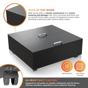 Rangement sous le lit <span class=keywords><strong>en</strong></span> <span class=keywords><strong>bois</strong></span> multi-usages, organisateur sous le lit pour vêtements, jouets, rangement sous le lit avec roulettes - Product Image 2