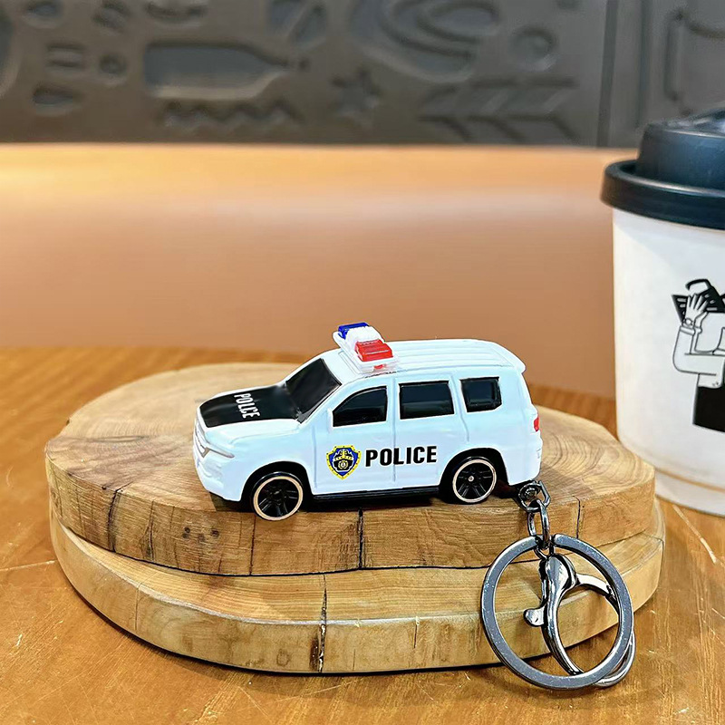 White-alloy pull-back police car pendant