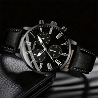 LP22 Montre-bracelet à quartz décontractée noire pour homme avec bracelet chaîne, montre homme à bracelet en cuir, Relojes