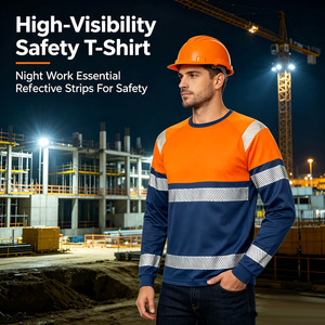 Wholesale Customized Workwear High-Visibility Reflective Breathable Long Sleeve T-Shirts Safety Uniform for Night <strong>Work</strong> - Product Image 5
