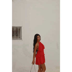 Robe de soirée formelle en crochet Henrika rouge, élégante, taille empire, style doux, du XS au XL, longueur ras du sol, pour les sorties décontractées et les soirées. - Product Image 2