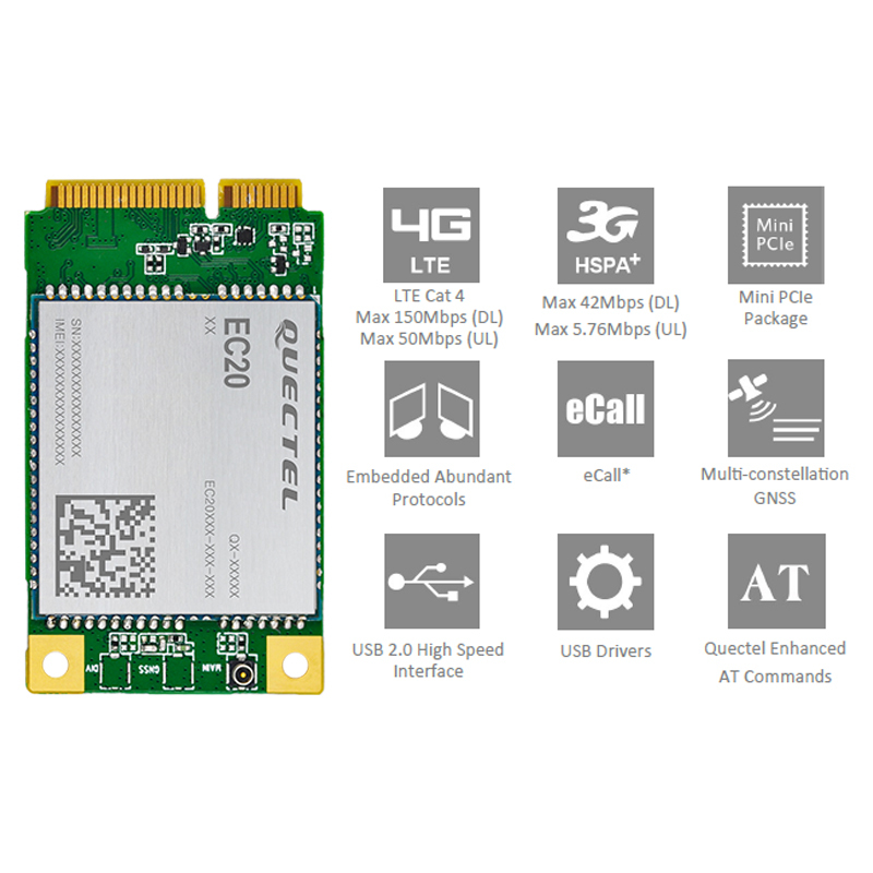 Quectel EC20 Mini PCIe LTE Cat 4 Module - IoT/M2M 4G Router, MIMO