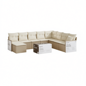 Ensemble de canapés de jardin beige en rotin PE avec coussins imperméables, design contemporain - Product Image 1