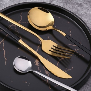 4psc Set Tableware Black Spoon Fork and Knife Rose Gold Cutlery Flatware Set Wedding Hotel Dinnerware Dining <b>Table</b> Set - Product Image 4