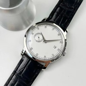 Montre de luxe pour homme avec index en diamant, cadran blanc, boîtier argenté, étanche, mécanique, petite seconde, date, nouvelle collection 2026 - Product Image 1